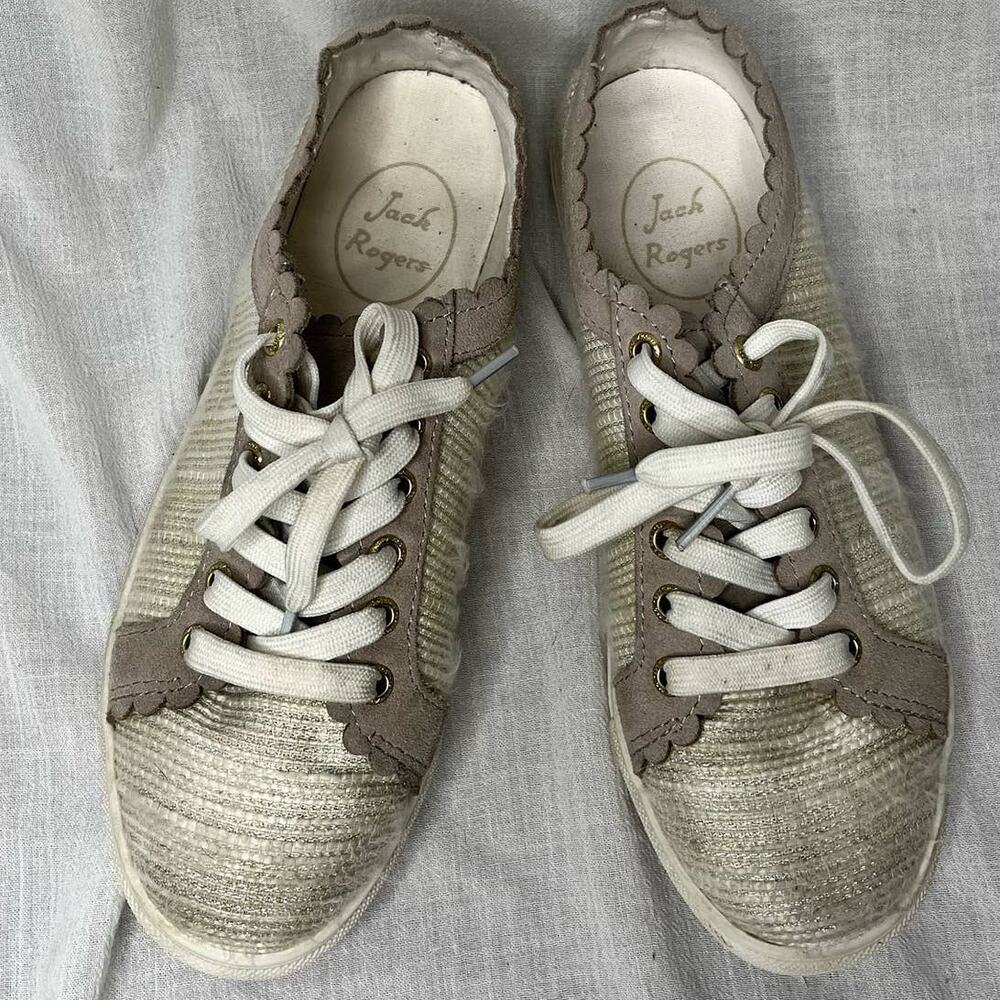Jack Rodgers Leather and Tweed Cream Sneakers Size 8